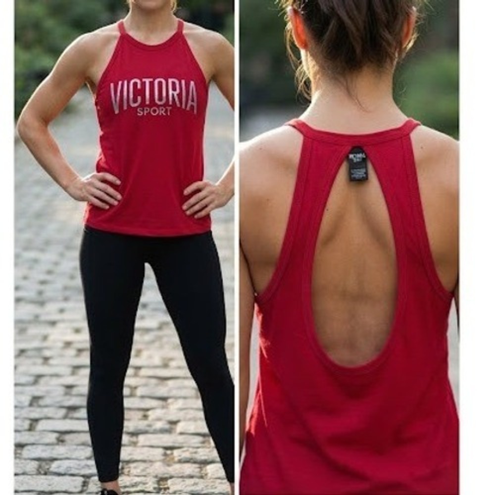 Victoria's Secret Sport Red High Neck Keyhole Back Logo Tank Top Small Active